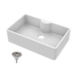 [BKS208W] Single Bowl Fireclay Ceramic Butler Kitchen Sink with Tap Ledge & Strainer Waste - Cutout