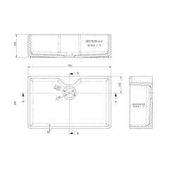 [BKS208] Single Bowl Fireclay Ceramic Butler Kitchen Sink - Variety of Sizes and Features Available - Technical Drawing