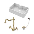 [BKS209WT13] Traditional Fireclay Kitchen Bundle: 1 Bowl Butler Sink with Overflow & Ledge, Waste & Classic Tap, 795mm - Brushed Brass - Cutout