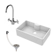 [BKS209WT2] Single Bowl Fireclay Ceramic Butler Kitchen Sink Bundle with Tap Ledge, Tap & Waste - Cutout