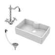[BKS209WT4] Single Bow Fireclay Ceramic Butler Kitchen Sink Bundle with Tap Ledge, French Classic Tap & Waste - Cutout