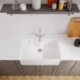 Single Bow Fireclay Ceramic Butler Kitchen Sink Bundle with Tap Ledge, French Classic Tap & Waste