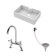 [BKS209WT5] Traditional Fireclay Kitchen Bundle: 1 Bowl Butler Sink with Overflow & Ledge, Waste & Bridge Mixer Tap, 795mm - Chrome - Cutout