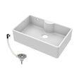 [BKS209W] Single Bowl Fireclay Ceramic Butler Kitchen Sink with Tap Ledge and Overflow and Chrome Basket Strainer Waste - 795mm - Cutout
