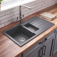 [BKS21050SH] 100cm Composite Inset Kitchen Sink with Overflow & Drainer - Available in Multiple Colours - Silo