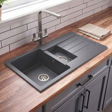 [BKS21050SH] 100cm Composite Inset Kitchen Sink with Overflow & Drainer - Available in Multiple Colours - Silo