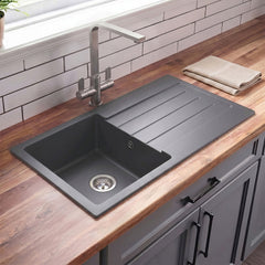 [BKS21050S] 100cm Composite Inset Kitchen Sink with Overflow & Drainer - Available in Multiple Colours - Silo