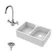 [BKS210WT2] Traditional Double Bowl Fireclay Ceramic Full Weir Butler Kitchen Sink Bundle with Mono Mixer Tap & Waste - Cutout