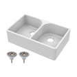 [BKS210W] Traditional Double Bowl Fireclay Ceramic Butler Kitchen Sink with Full Weir and Chrome Basket Strainer Wastes - 795mm - Cutout