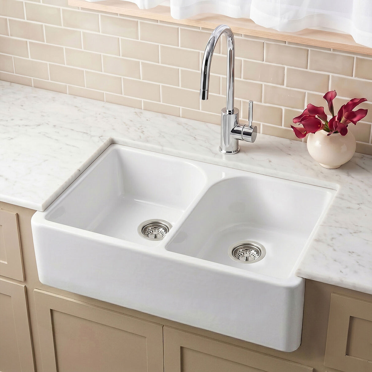 [BKS210] Double Bowl Fireclay Ceramic Butler Kitchen Sink with Full Weir - 795mm - Choice of Colour - Silo