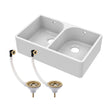 [BKS211W1] Fireclay Ceramic Double Bowl Butler Kitchen Sink with Full Weir, Tap Ledge, Overflows and Wastes, 795mm - Brushed Brass - Cutout