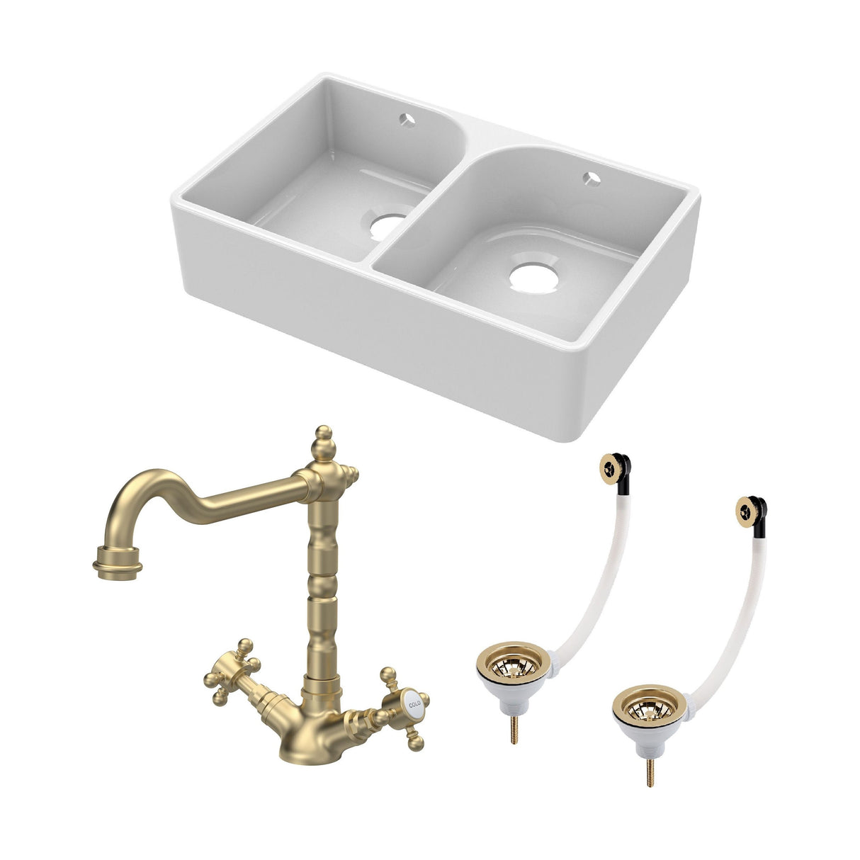 [BKS211WT13] Double Bowl Butler Sink with Overflow - Choice of Tap and Waste - 795mm - Cutout