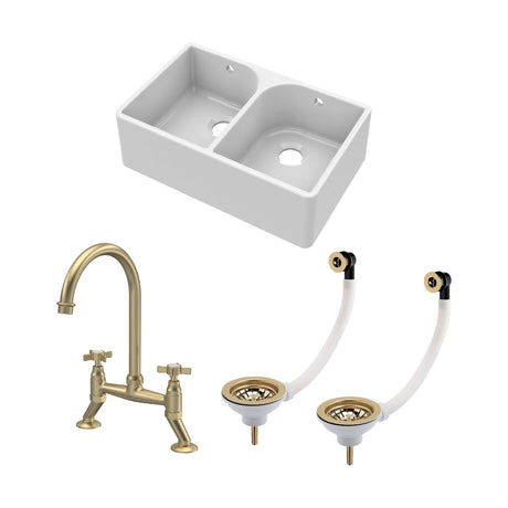 [BKS211WT14] Double Bowl Butler Sink with Overflow - Choice of Tap and Waste - 795mm - Cutout