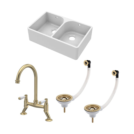 [BKS211WT15] Double Bowl Butler Sink with Overflow - Choice of Tap and Waste - 795mm - Cutout