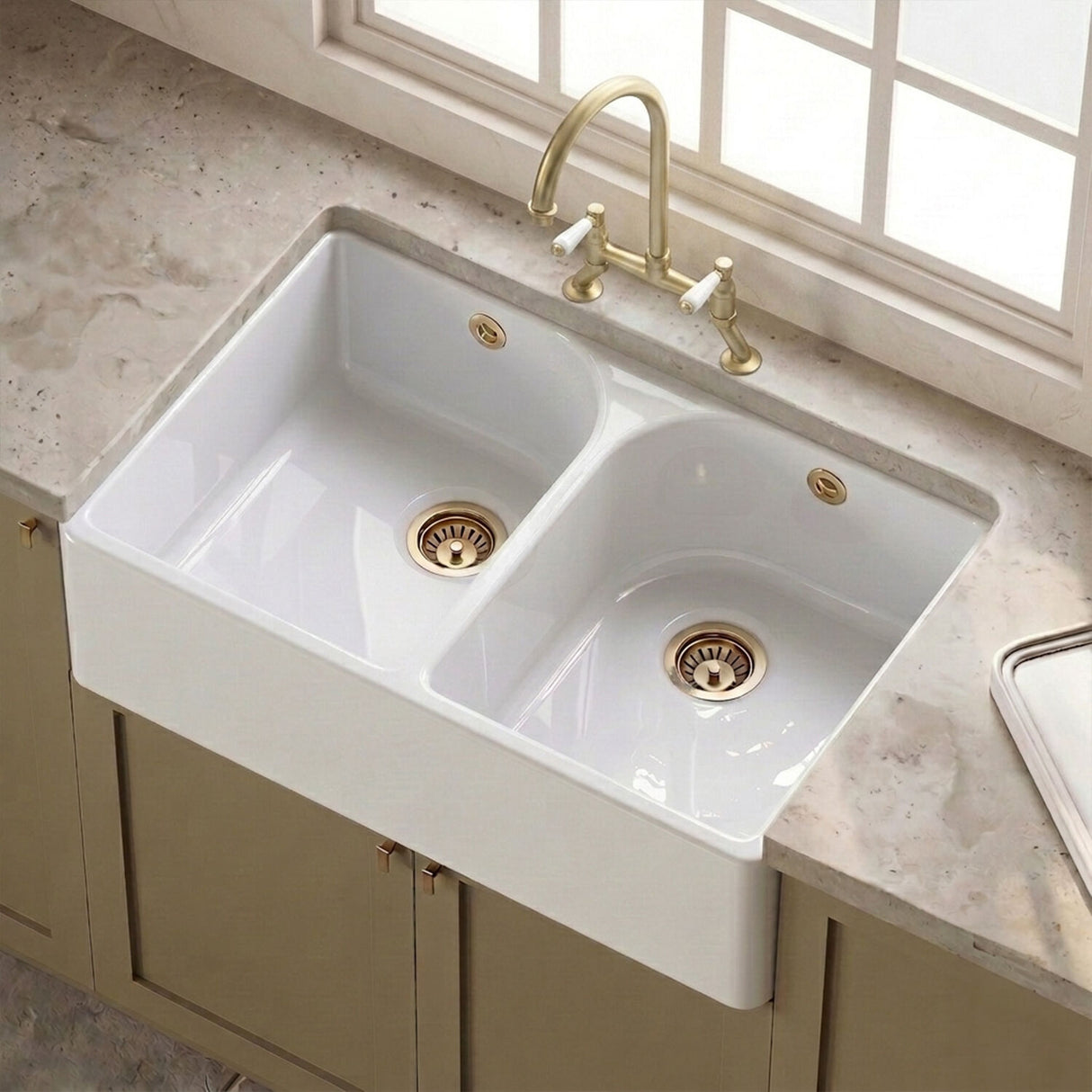 [BKS211WT15] Double Bowl Butler Sink with Overflow - Choice of Tap and Waste - 795mm - Silo