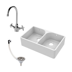 [BKS211WT2] Double Bowl Butler Sink with Overflow - Choice of Tap and Waste - 795mm - Cutout