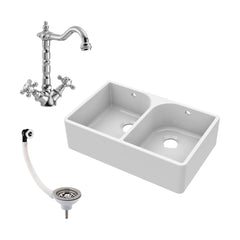 [BKS211WT4] Double Bowl Butler Sink with Overflow - Choice of Tap and Waste - 795mm - Cutout