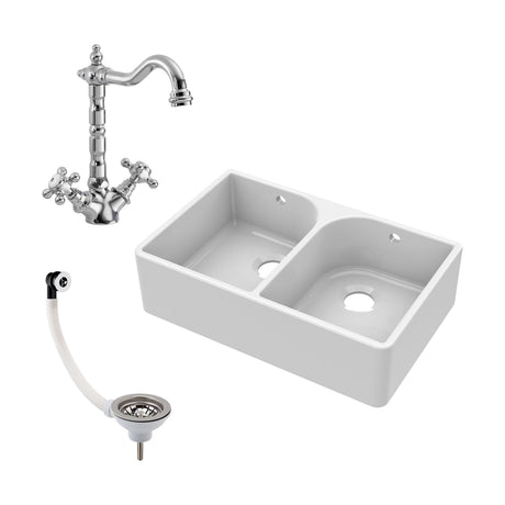 [BKS211WT4] Double Bowl Butler Sink with Overflow - Choice of Tap and Waste - 795mm - Cutout