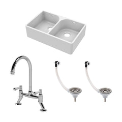 [BKS211WT5] Double Bowl Butler Sink with Overflow - Choice of Tap and Waste - 795mm - Cutout