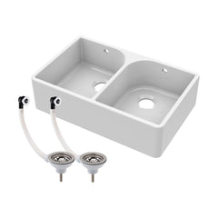 [BKS211W] Double Bowl Butler Sink with Overflow - Choice of Tap and Waste - 795mm - Cutout