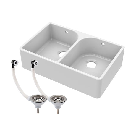 [BKS211W] Double Bowl Butler Sink with Overflow - Choice of Tap and Waste - 795mm - Cutout
