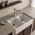 [BKS212WT13] Traditional Fireclay Kitchen Bundle: Double Bowl Full Weir 1 Tap Hole Butler Sink, Wastes & Classic Tap, 795mm - Brushed Brass - Silo
