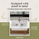 Double Bowl Fireclay Belfast Sink Bundle with Tap Hole & Full Wier, Basket Strainer Waste & Mono Mixer Tap
