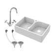 [BKS212WT2] Traditional Double Bowl Fireclay Belfast Sink Bundle with Tap Hole & Full Wier, Basket Strainer Waste and Mono Mixer Tap - Cutout