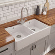 [BKS212WT2] Traditional Double Bowl Fireclay Belfast Sink Bundle with Tap Hole & Full Wier, Basket Strainer Waste and Mono Mixer Tap - Silo
