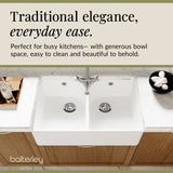 Double Bowl Fireclay Ceramic Butler Kitchen Sink Bundle with Tap Hole, Weir & Wastes