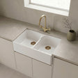 [BKS213WT11] Traditional Fireclay Kitchen Bundle: Double Bowl Stepped Weir Butler Sink, Wastes & Mono Crosshead Tap, 795mm - Brushed Brass - Silo