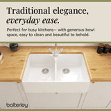 Double Bowl Fireclay Ceramic Stepped Weir Butler Kitchen Sink Bundle with Mono Mixer Tap & Waste