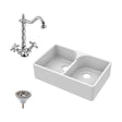 [BKS213WT4] Double Bowl Fireclay Ceramic Butler Kitchen Sink Bundle with Stepped Weir, Classic Tap & Waste - Cutout