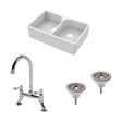 [BKS213WT5] Traditional Fireclay Kitchen Bundle: Double Bowl Stepped Weir Butler Sink, Wastes & Bridge Lever Tap, 795mm - Chrome - Cutout