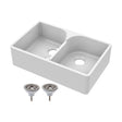 [BKS213W] Traditional Double Bowl Fireclay Ceramic Butler Kitchen Sink with Stepped Weir and Chrome Basket Strainer Wastes - 795mm - Cutout
