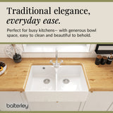 Double Bowl Fireclay Ceramic Butler Kitchen Sink Bundle with Stepped Weir, Mixer Tap & Wastes