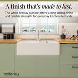 Double Bowl Fireclay Ceramic Butler Kitchen Sink Bundle with Stepped Weir, Classic Tap & Wastes