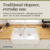 Double Bowl Fireclay Ceramic Butler Kitchen Sink Bundle with Stepped Weir, Classic Tap & Wastes