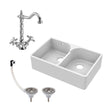 [BKS214WT4] Traditional Double Bowl Fireclay Ceramic Butler Kitchen Sink Bundle with Stepped Weir, Classic Tap & Wastes - Cutout