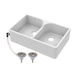[BKS214W] Traditional Double Bowl Fireclay Ceramic Butler Kitchen Sink with Stepped Weir & Wastes - 795mm - Cutout