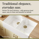 Fireclay Kitchen Bundle - Double Bowl Butler Sink, 2 x Wastes & Mono Crosshead Tap, 895mm - Brushed Brass