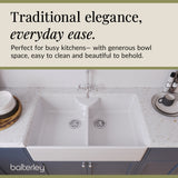 Double Bowl Fireclay Ceramic Butler Kitchen Sink Bundle with Stepped Weir, Classic Tap & Wastes