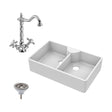 [BKS215WT4] Traditional Double Bowl Fireclay Ceramic Butler Kitchen Sink Bundle with Stepped Weir, Classic Tap & Wastes - 895mm - Cutout