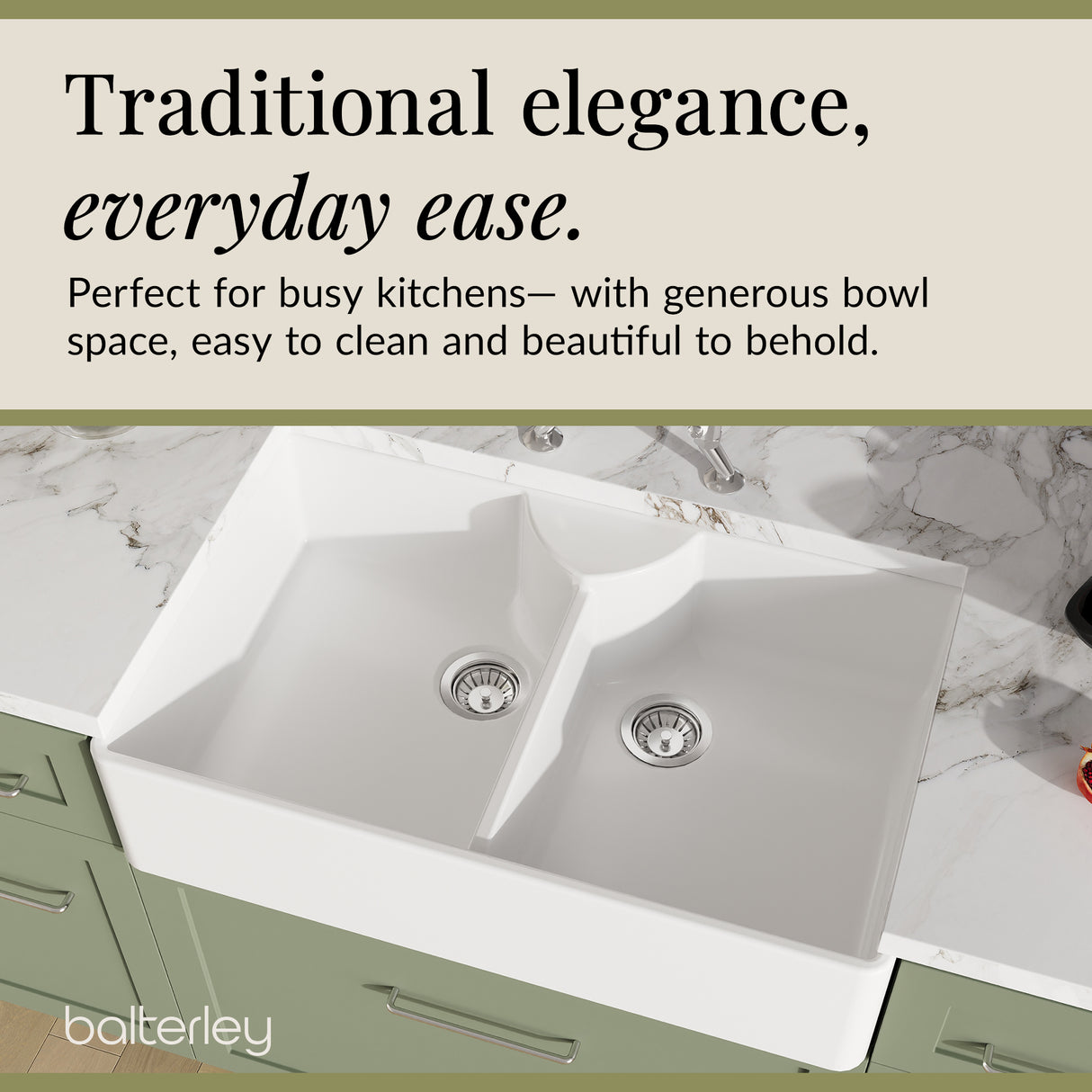 Fireclay Kitchen Bundle - Double Bowl Butler Sink, 2 x Wastes & Bridge Lever Tap, 895mm - Chrome