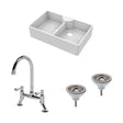 [BKS215WT5] Traditional Fireclay Kitchen Bundle: Double Bowl Butler Sink, Wastes & Bridge Lever Tap, 895mm - Chrome - Cutout
