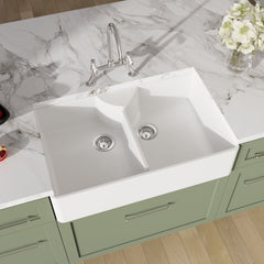 [BKS215WT5] Traditional Fireclay Kitchen Bundle: Double Bowl Butler Sink, Wastes & Bridge Lever Tap, 895mm - Chrome - Lifestyle 2