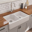 [BKS215W] Traditional Double Bowl Fireclay Ceramic Butler Kitchen Sink with Stepped Weir & Tap Ledge and Chrome Basket Strainer Wastes - 895mm - Silo