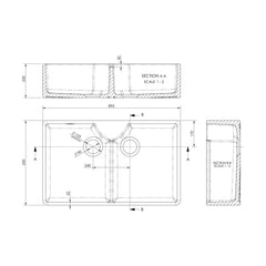 [BKS215] Double Bowl Fireclay Ceramic Stepped Weir Butler Kitchen Sink - Multiple Styles Available - Technical Drawing