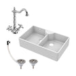 [BKS216WT4] Double Bowl Fireclay Ceramic Butler Kitchen Sink Bundle with Stepped Weir, Classic Tap & Wastes - Cutout