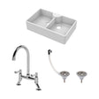 [BKS216WT5] Traditional Fireclay Kitchen Bundle: Double Bowl Stepped Weir Butler Sink, Wastes & Bridge Lever Tap, 895mm - Chrome - Cutout